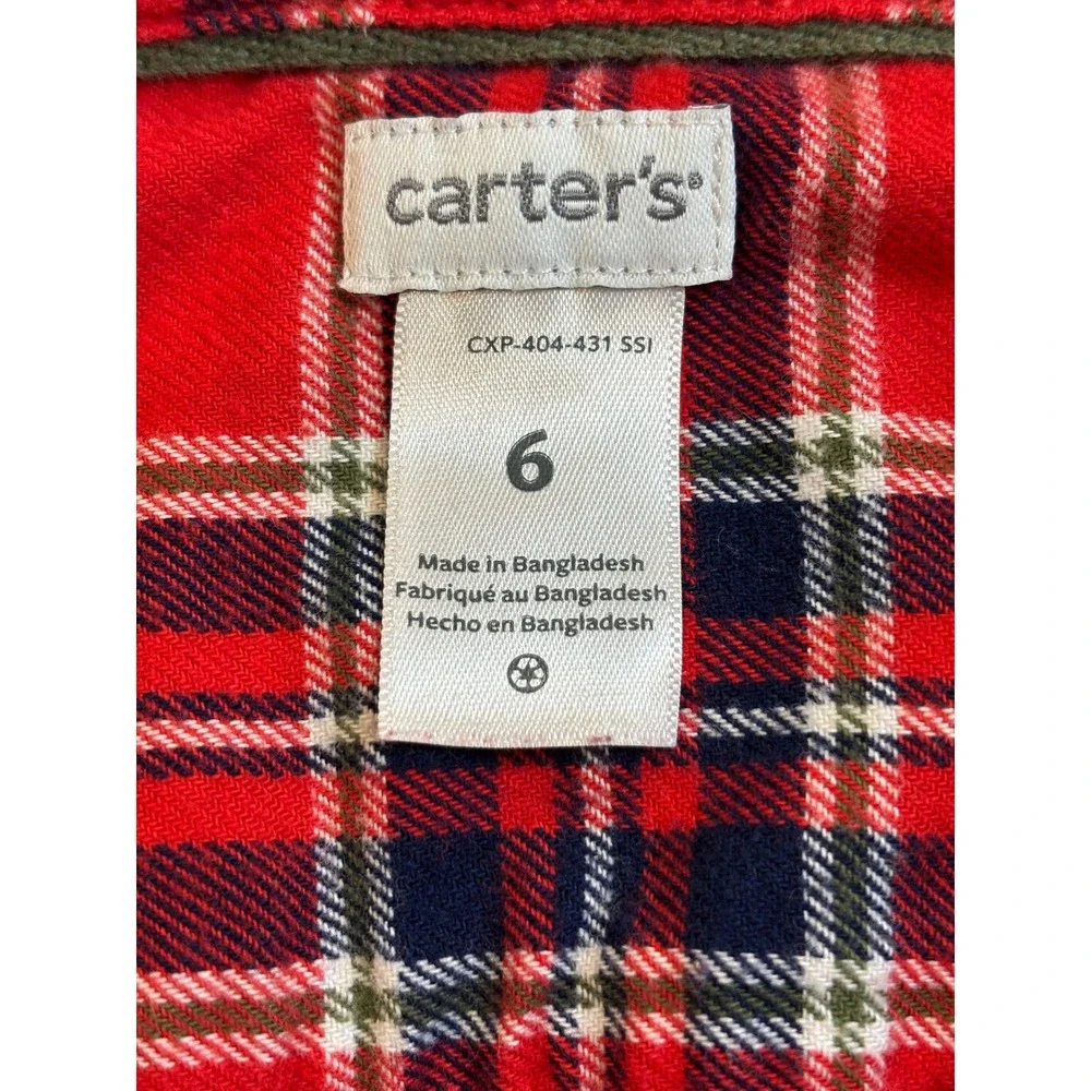 Carters Boys Red Plaid Flannel Button Down‎ Shirt Size 6 CXP-404-431 SSI
